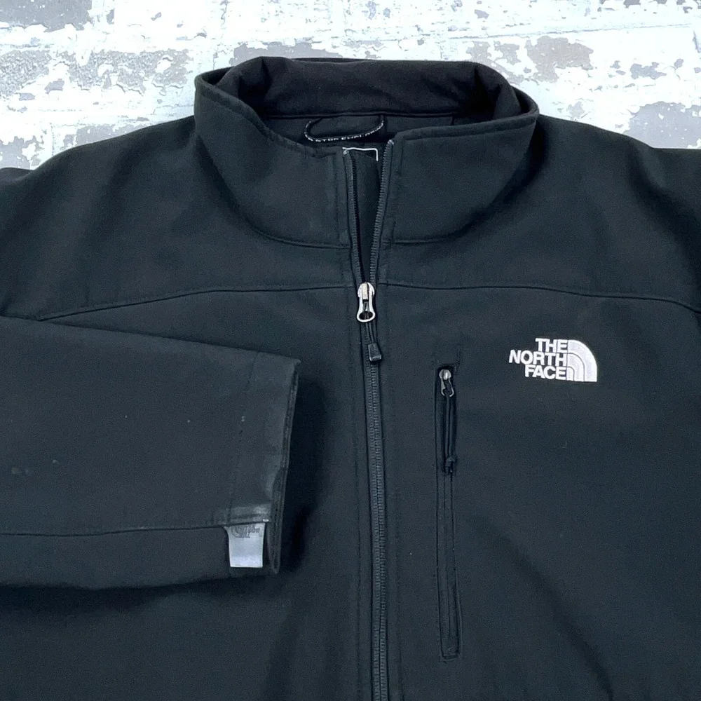 North Face Jacket Men XL Black White Soft Shell Wind‎ Coat Layer Fleece Lined  *